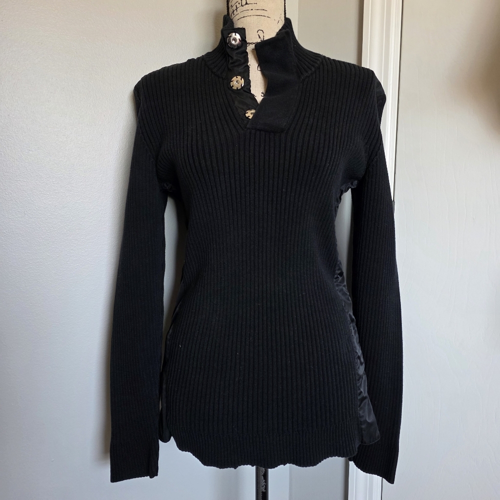 INC International Concepts Ribbed Mixed Media Snap Sweater Sz Small Grunge Goth